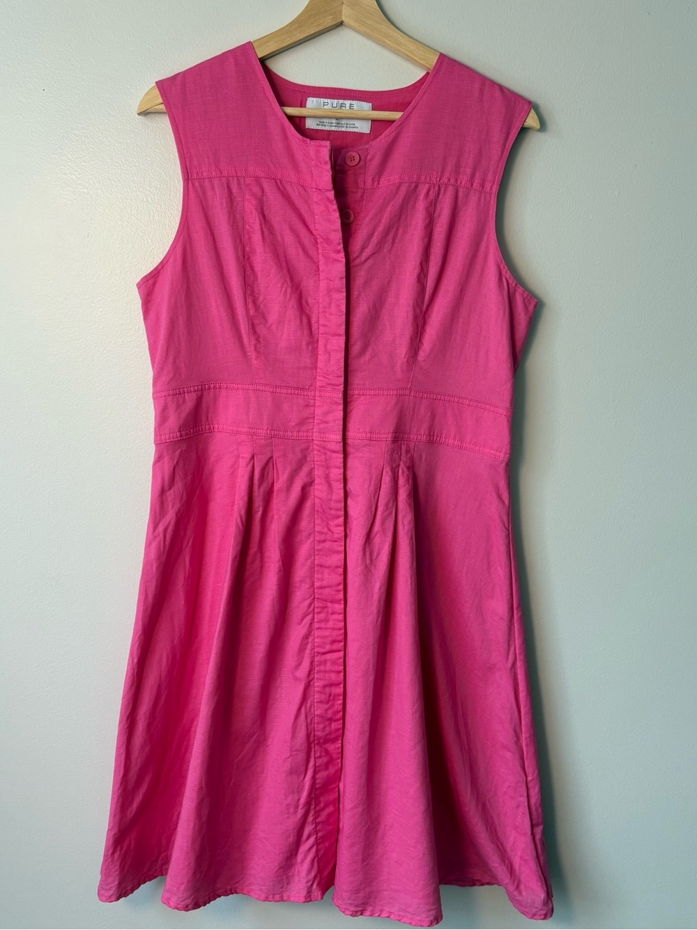 PURE by Alfred Sung Pink Sleeveless Cotton Linen Shirt Dress - Size Large